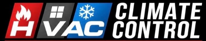 HVAC Climate Control logo with flame, window, and snowflake icons